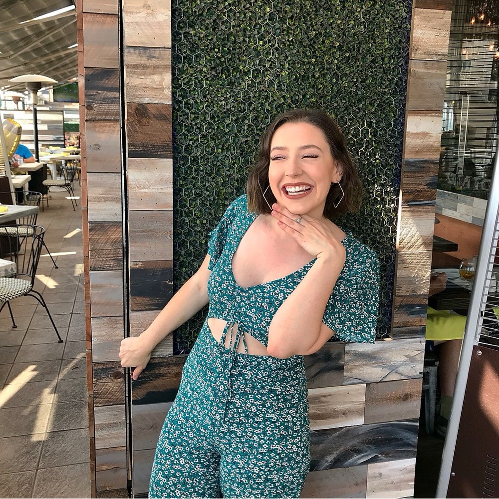 Green floral Dot Jumpsuit with Wide-Leg Design